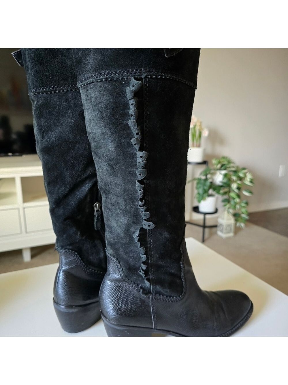 Vintage A Duke Black Leather & Suede Knee-High Boots - Picture 10 of 15
